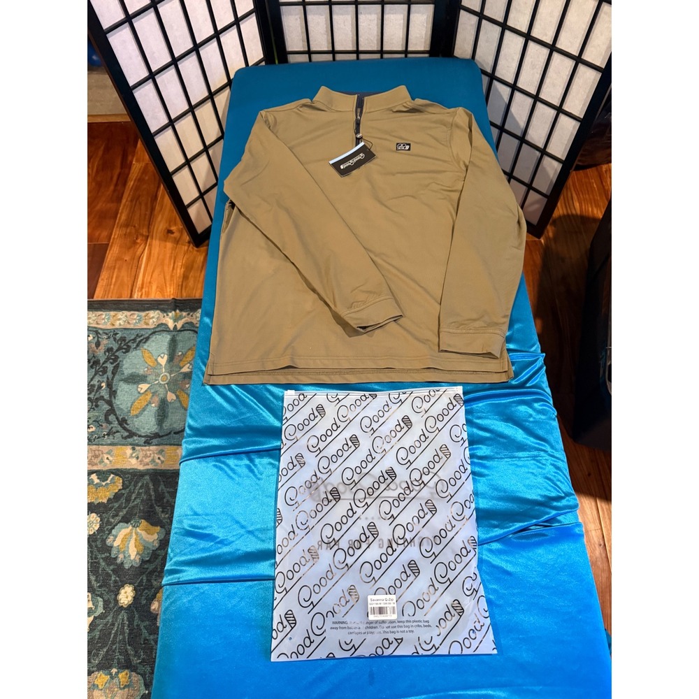 Good Good Golf Savanna Q-Zip Pullover Men's M Tan Navy Golf Top NWT